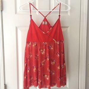 Red Free People Babydoll Tank with Floral and Dots